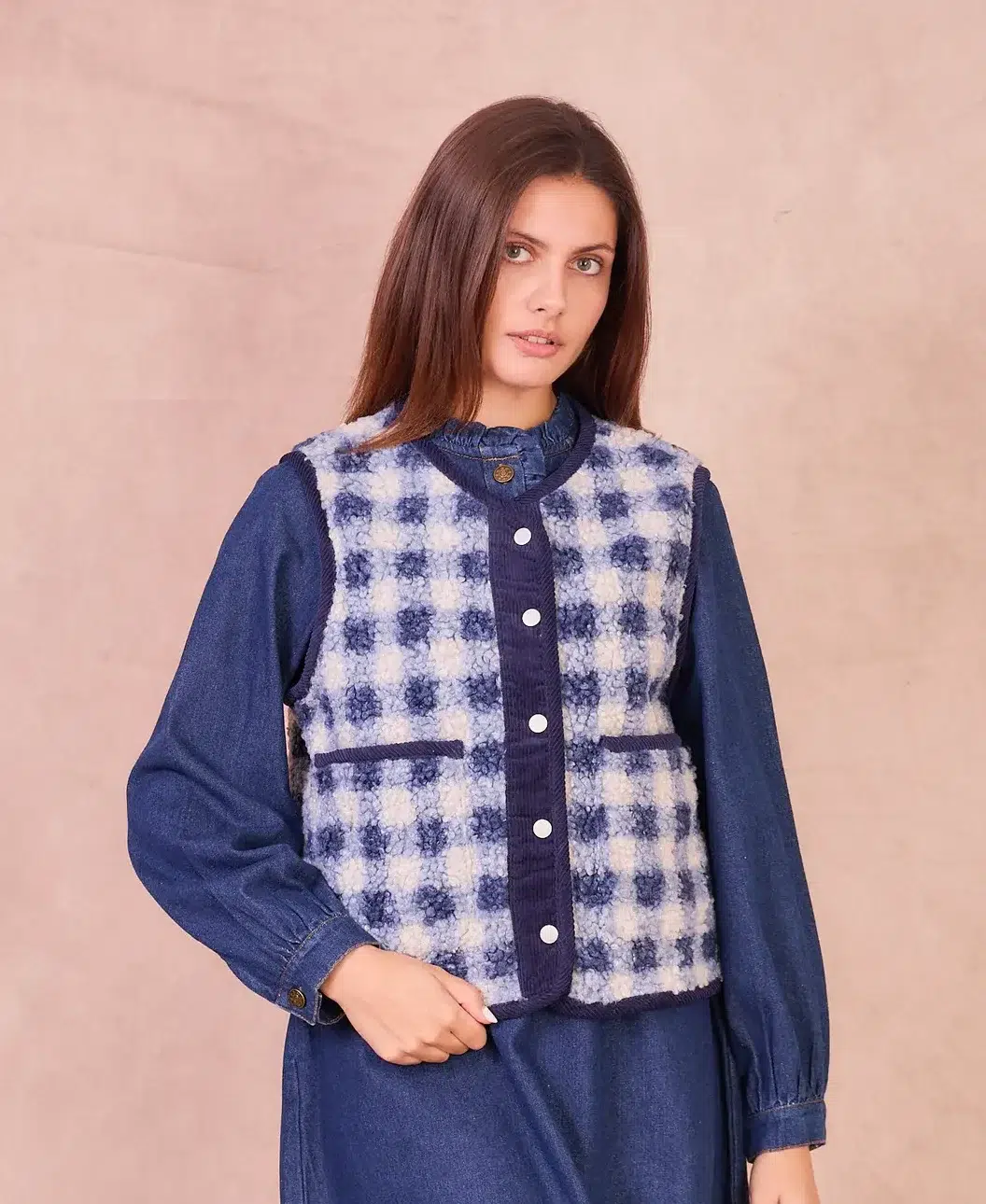 Calie Paris Isabella Weste kariert Blau