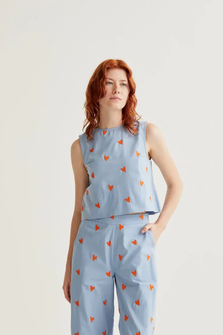 Compania Fantastica Top Blau mit Herzen