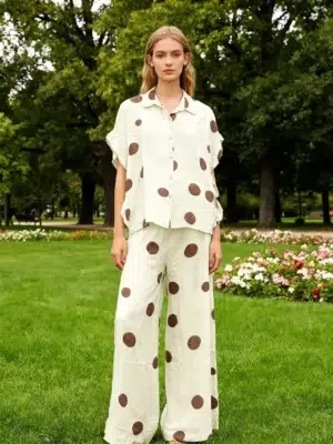 Lea & Luc Leinenhose gepunktet beige