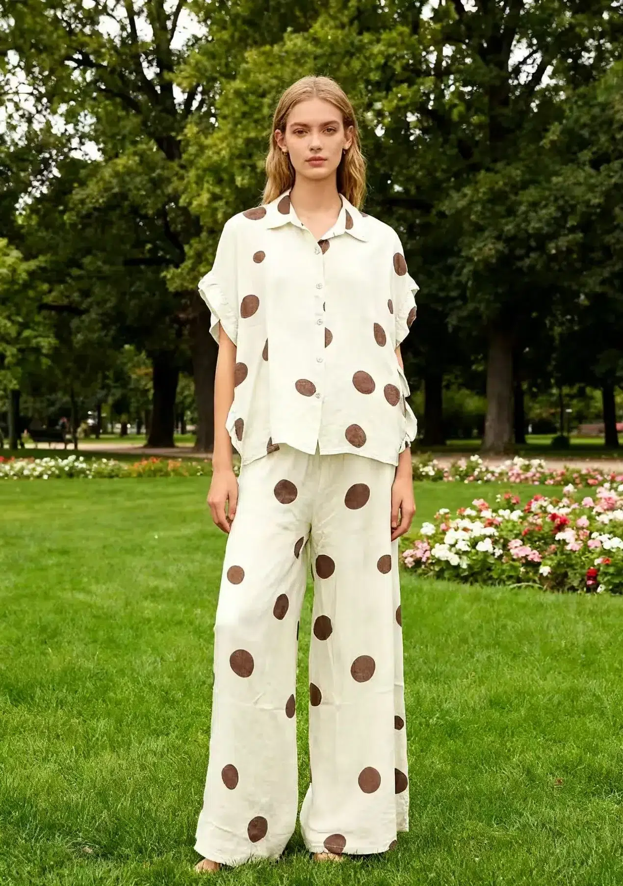 Lea & Luc Leinenhose gepunktet beige