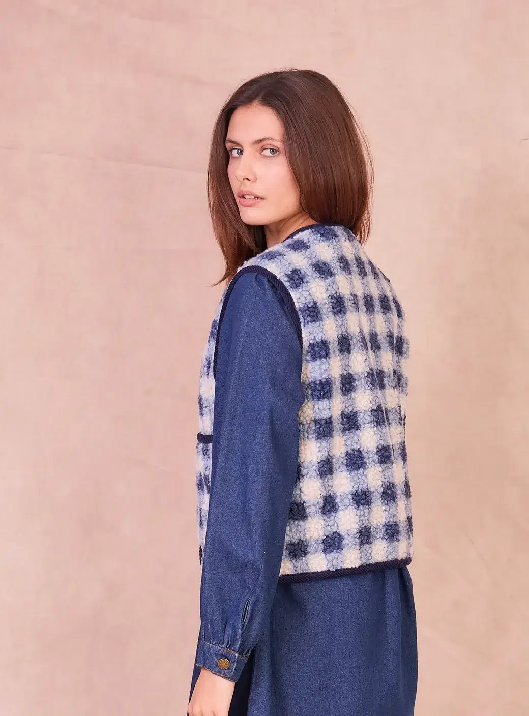 Calie Paris Isabella Weste kariert Blau