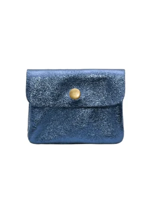 Cherry Paris Kleine Ledergeldtasche Metall Blau