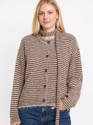 Afinity Strickjacke gestreift braun beige mit passendem feinem Schal