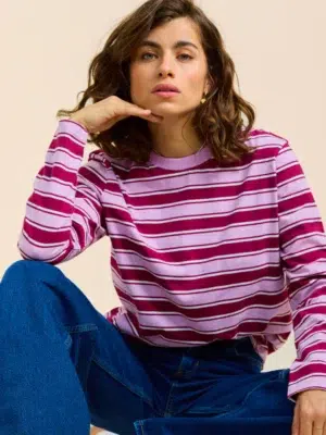 Popeia Langarmshirt Gestreift Aubergine Pink