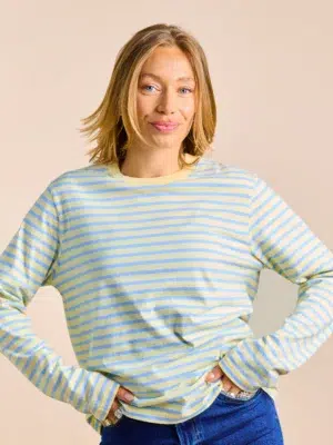 Popeia Langarmshirt Gestreift Gelb Hellblau