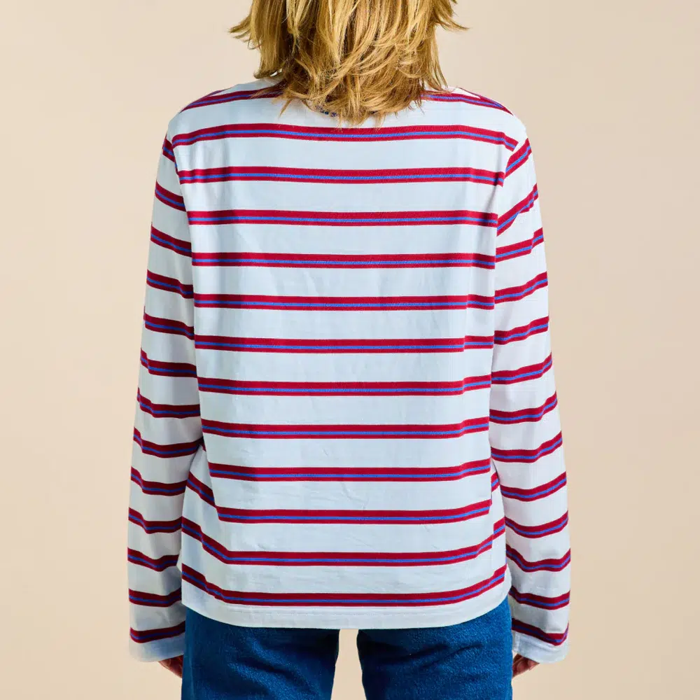 Popeia Langarmshirt Gestreift Weiss Königsblau Rot