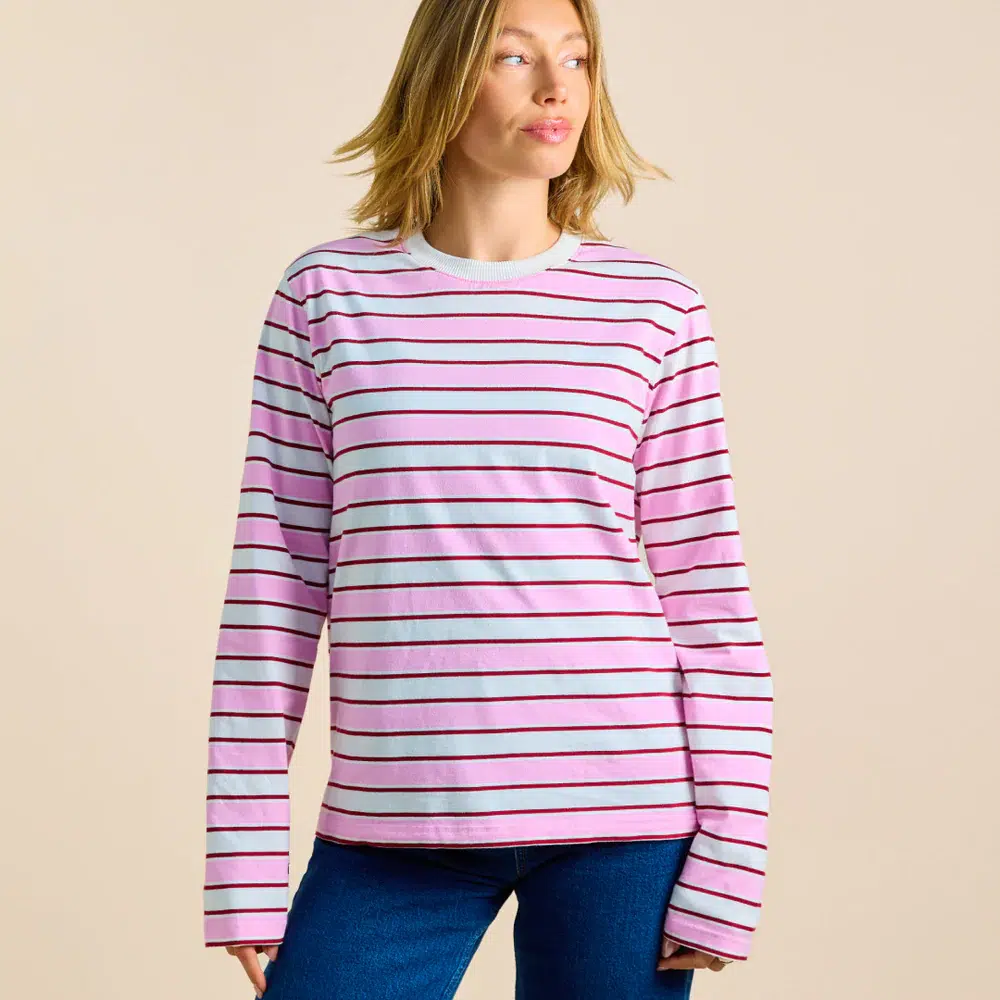 Popeia Langarmshirt Gestreift Weiß Pink