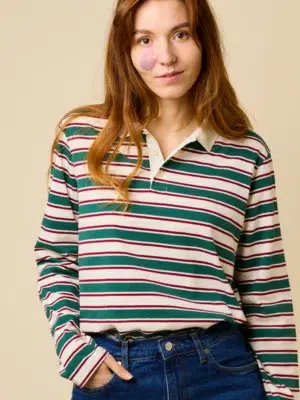 Popeia Poloshirt Gestreift Dunkelgrün Bordeaux