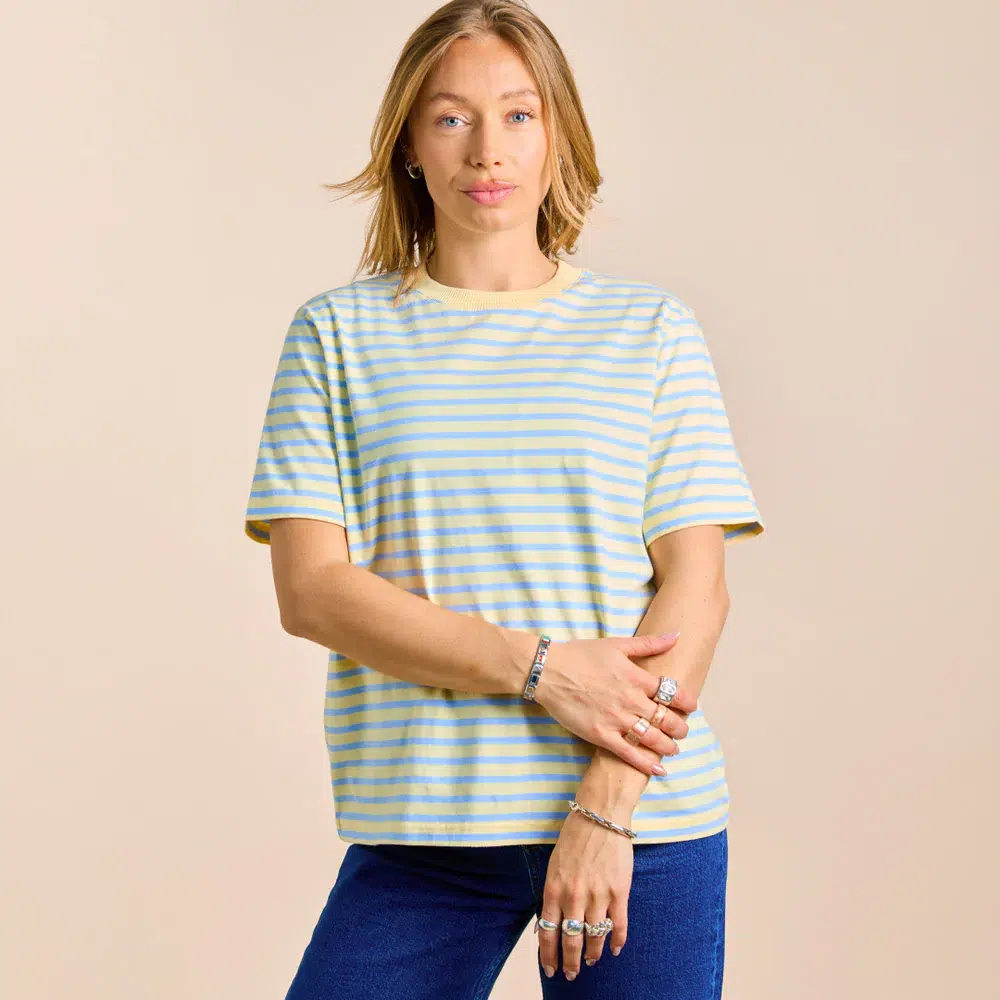 Popeia T-Shirt Gestreift Gelb Hellblau