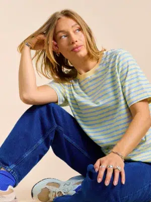 Popeia T-Shirt Gestreift Gelb Hellblau