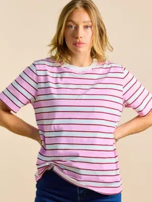 Popeia T-Shirt Gestreift Pink Weiss