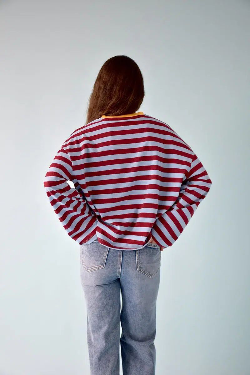 Mindtraveler Langarmshirt Nuria Blau Burgunderrot