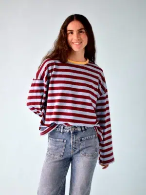 Mindtraveler Langarmshirt Nuria Blau Burgunderrot