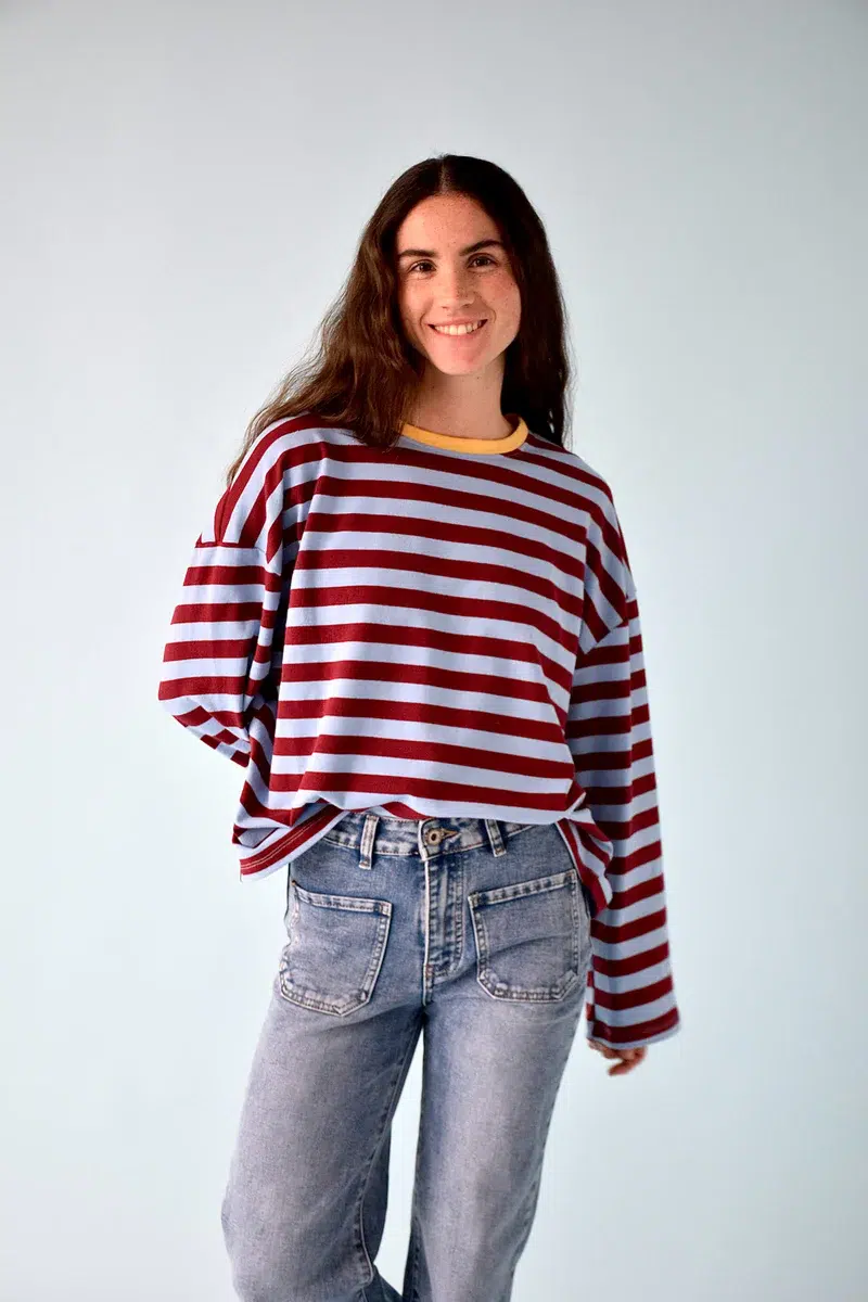 Mindtraveler Langarmshirt Nuria Blau Burgunderrot
