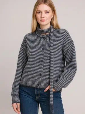 Afinity Strickjacke gestreift schwarz grau mit passendem feinem Schal