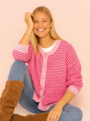 Afinity Strickjacke mit Streifen Rosa Pink