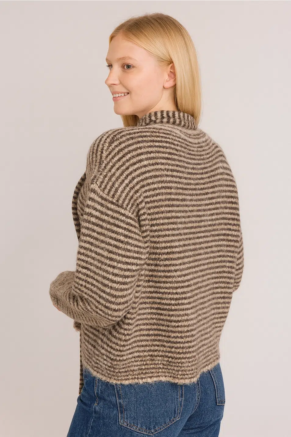 Afinity Strickjacke gestreift braun beige mit passendem feinem Schal