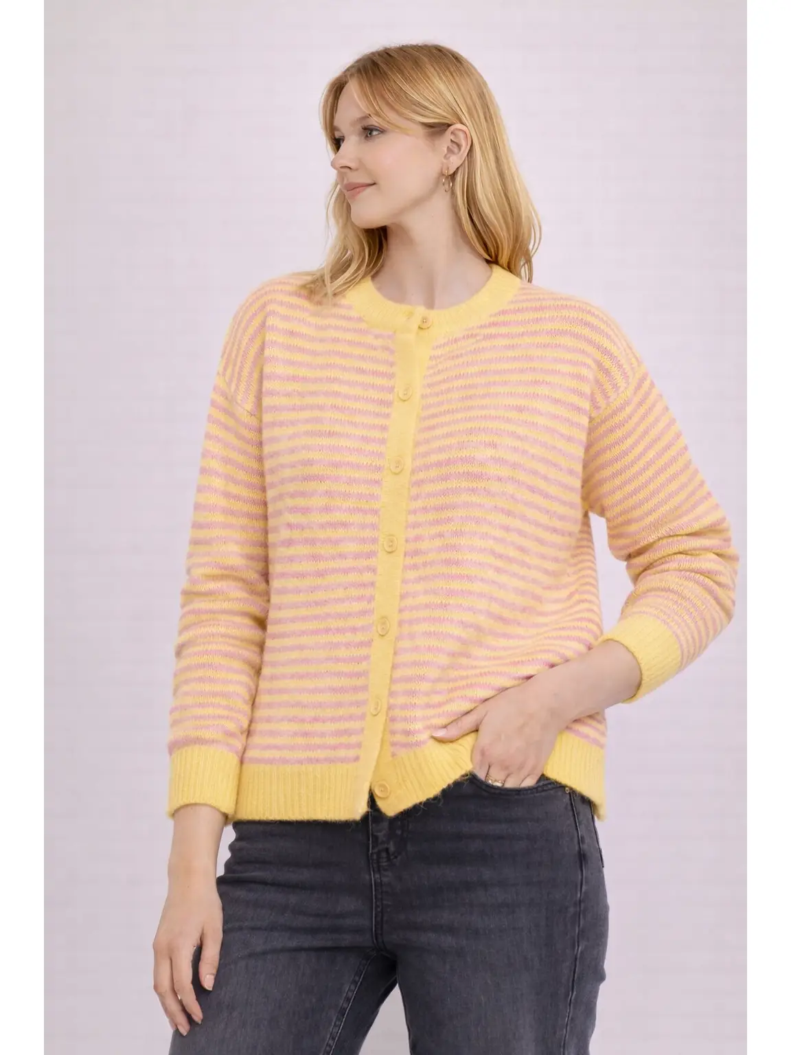 Afinity Strickjacke mit Streifen Rosa Gelb
