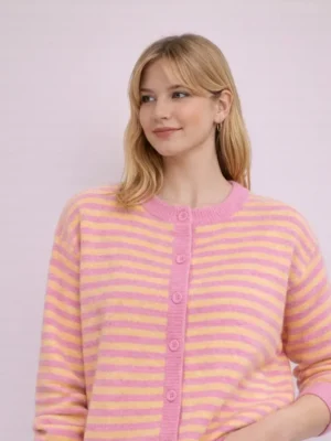 Afinity Strickjacke mit Streifen Rosa Gelb