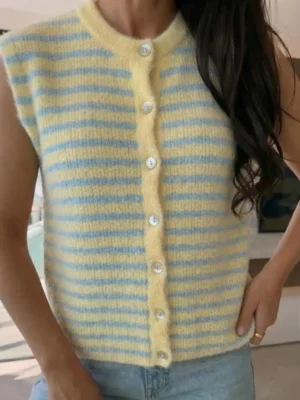 Estee Brown Strickweste gelb blau