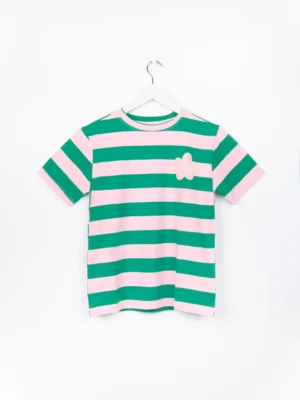 24 Colours T-Shirt Dunkelgrün Rosa gestreift mit Blumen Patch