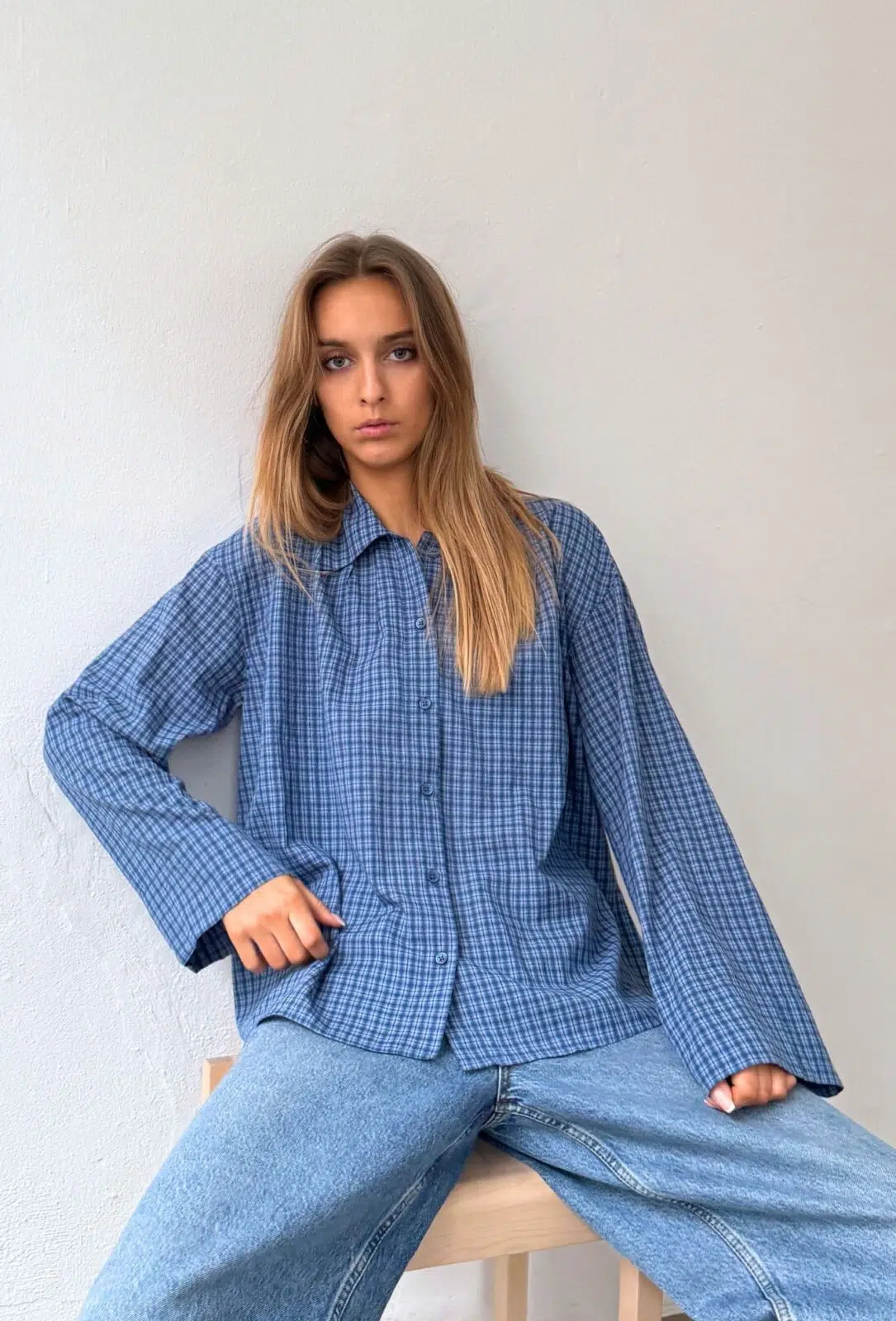 Boii Studios Langarmshirt Tinsi Check Blue Navy