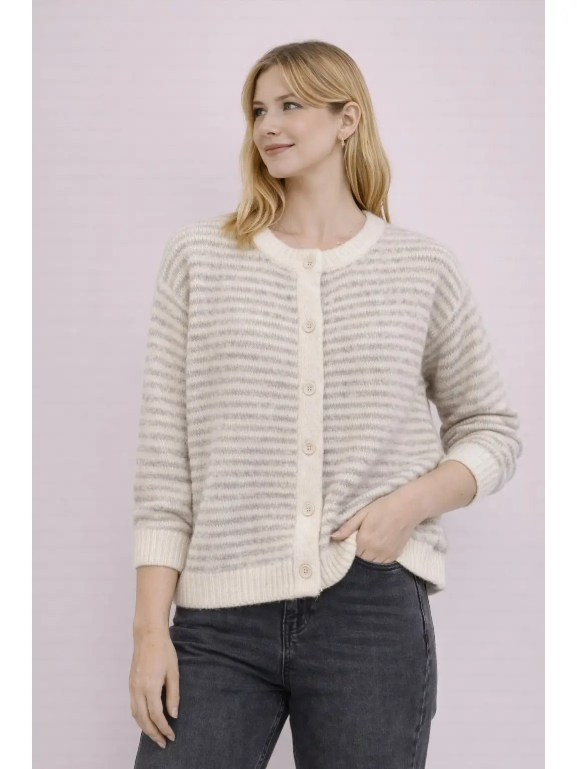 Afinity Strickjacke mit Streifen Beige