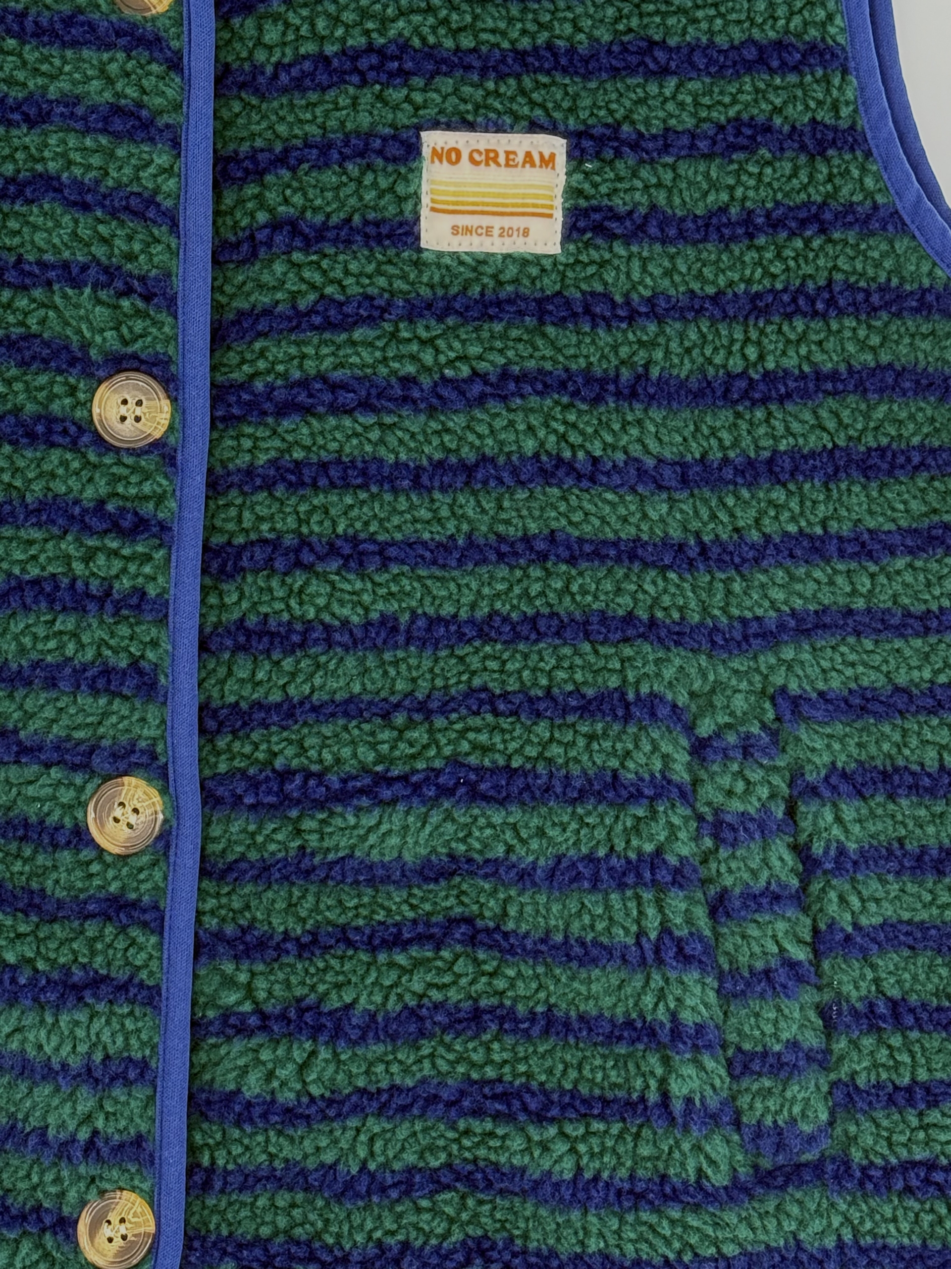 No Cream Teddyweste Vintage Gestreift Dunkelblau Grün