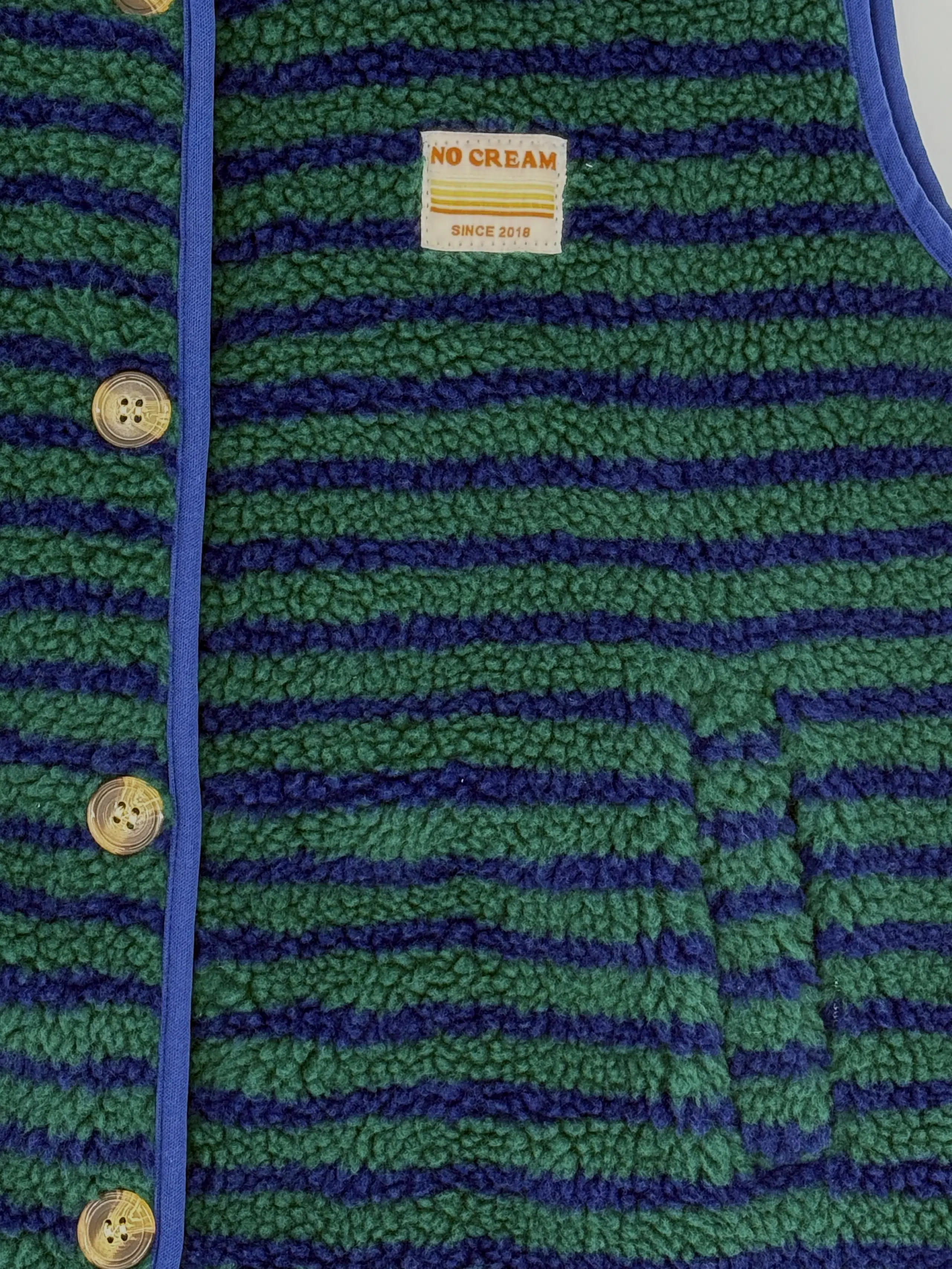 No Cream Teddyweste Vintage Gestreift Dunkelblau Grün