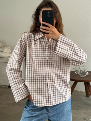Boii Studios Langarmshirt Tinsi Check Bordeaux Beige