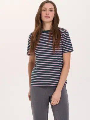 24 Colours T-Shirt gestreift dunkelgrün rosa