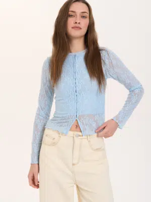 24 Colours Langarmshirt hellblau in Spitzenoptik