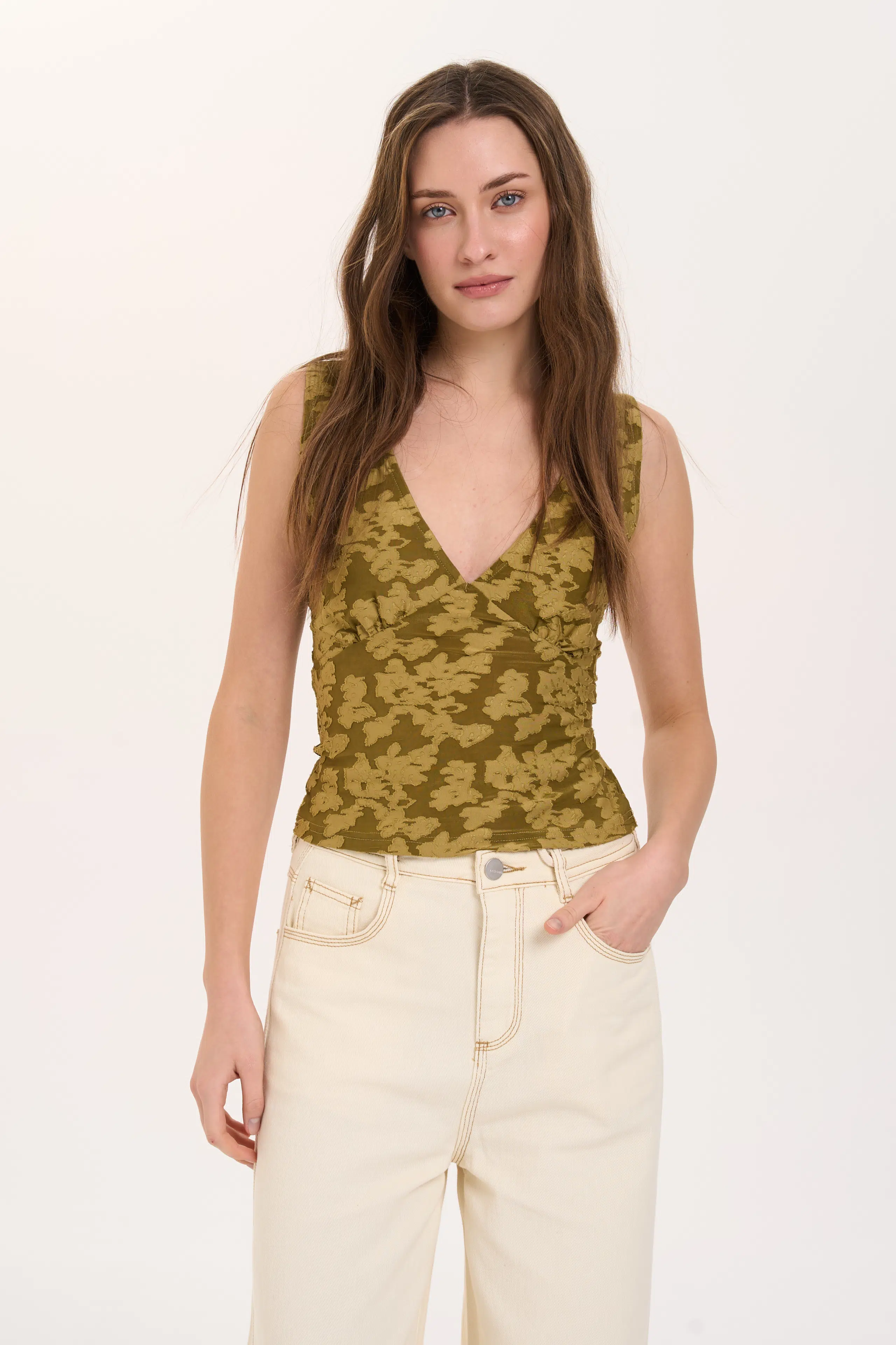 24 Colours Top Olive mit Muster