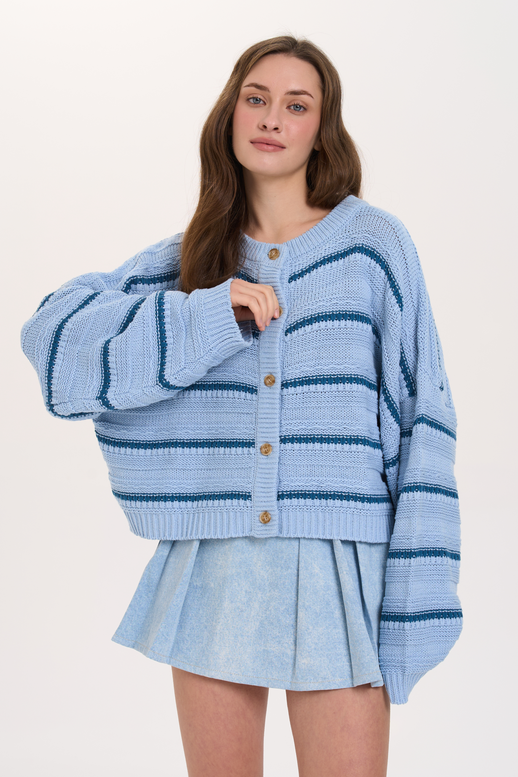 24 Colours Cardigan Streifen hellblau