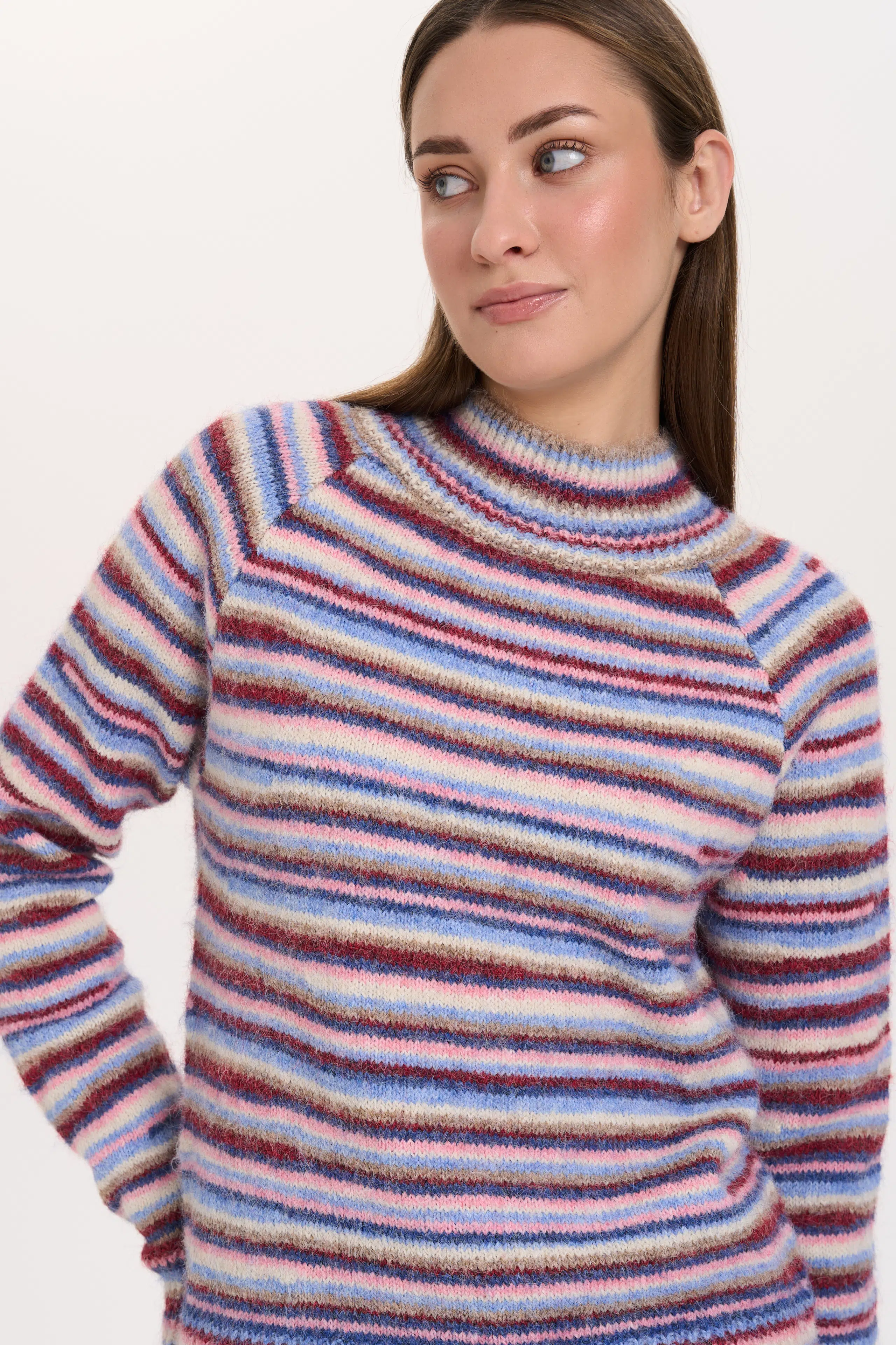24 Colours Pullover gestreift bordeaux mit Turtleneck