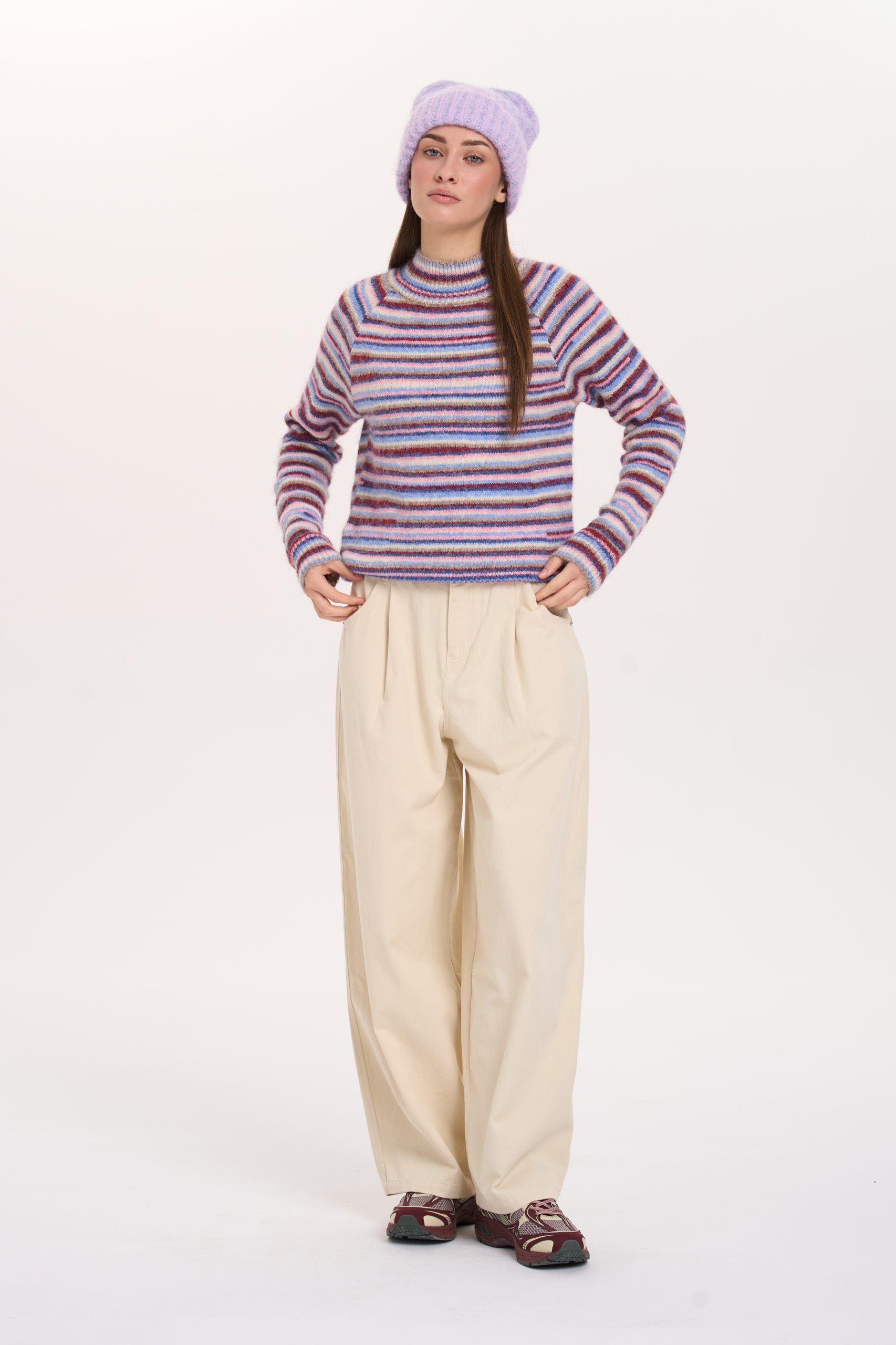 24 Colours Pullover gestreift bordeaux mit Turtleneck