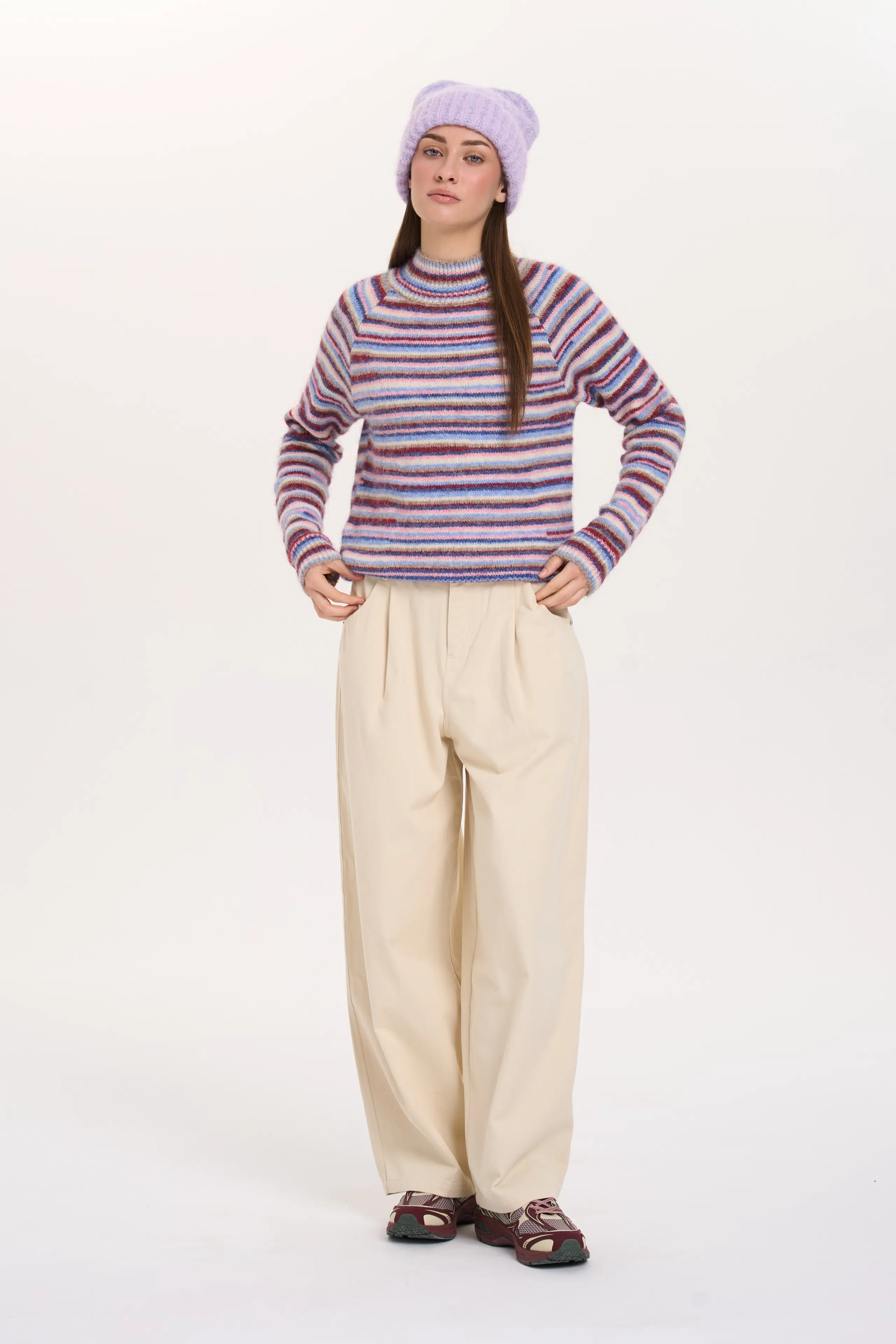 24 Colours Pullover gestreift bordeaux mit Turtleneck