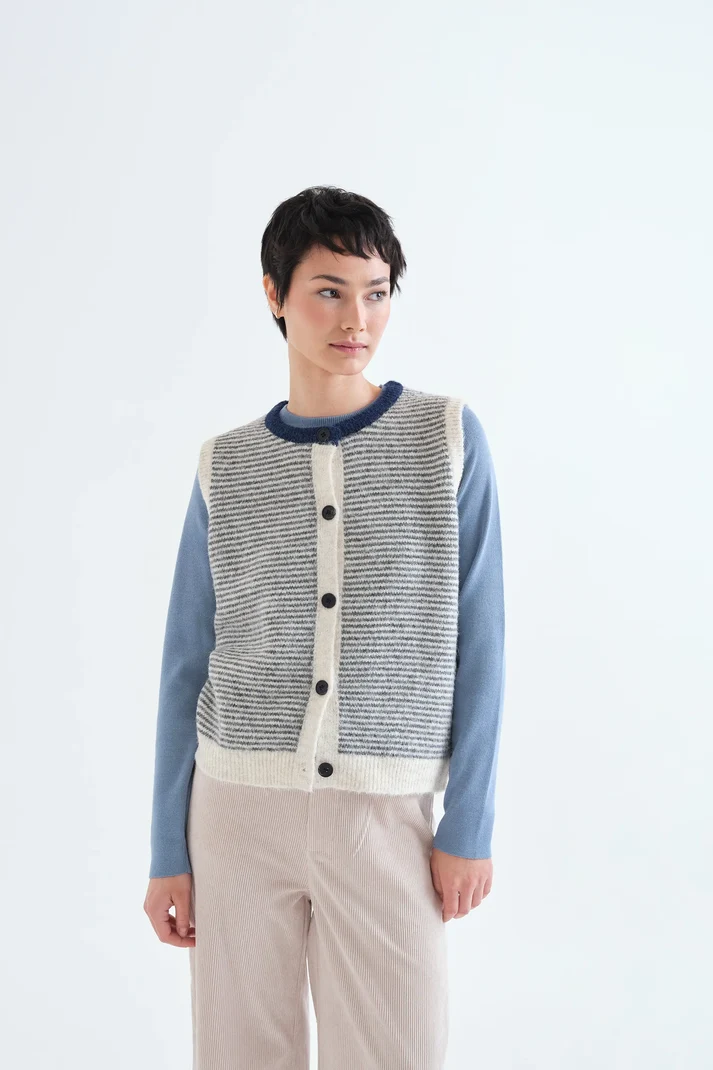 Compania Fantastica Strickweste Weiß mit grauen Streifen