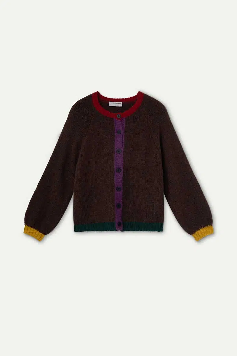 Compania Fantastica Strickjacke Braun mit buntem Kragen