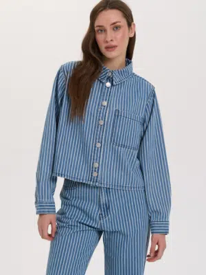 24 Colours Hemdjacke mit Nadelstreifen blau