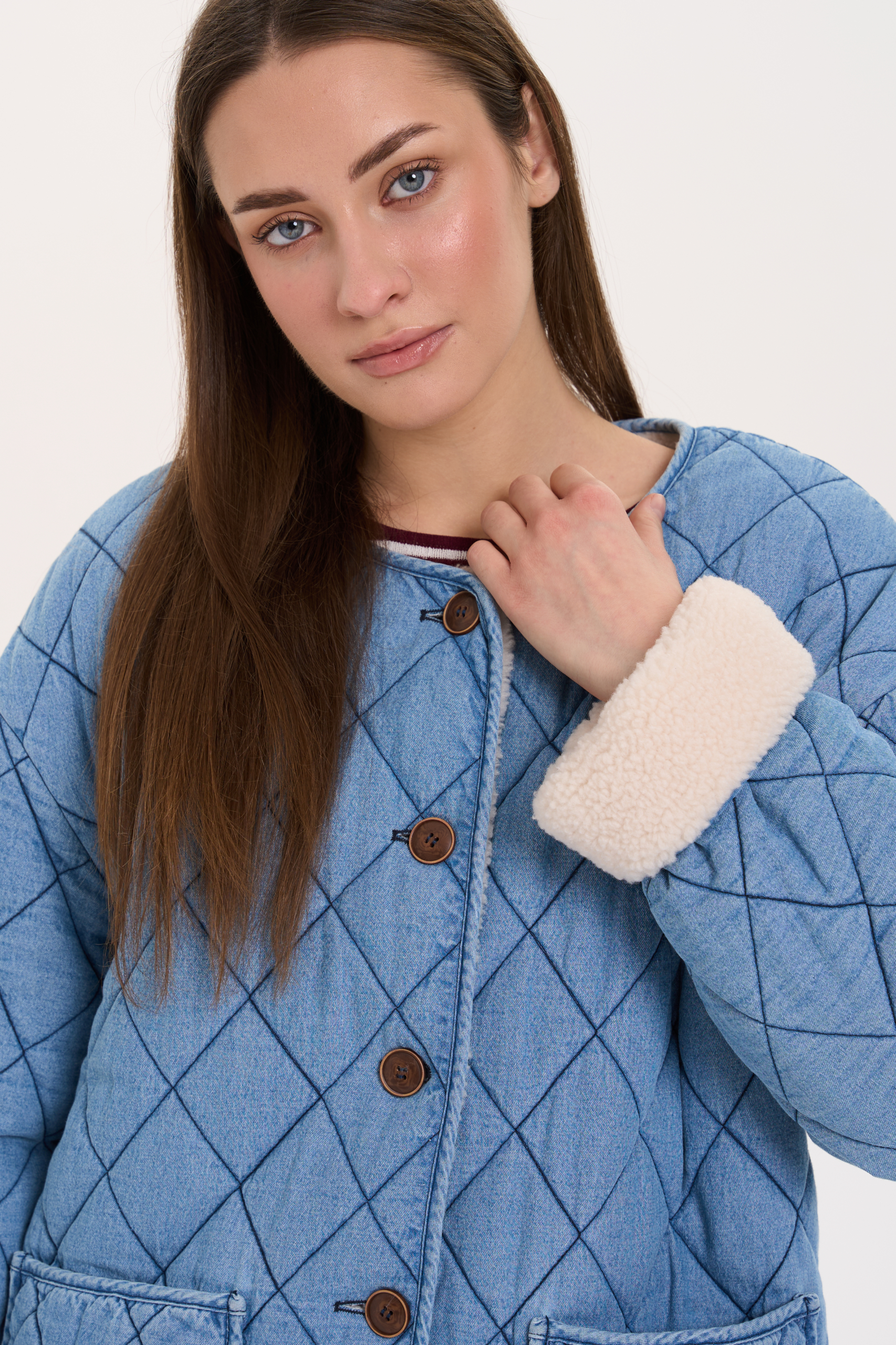 24 Colours Denim Steppjacke mit Teddyfell