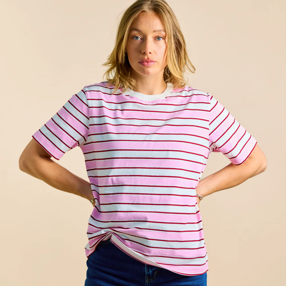 Popeia T-Shirt Gestreift Weiß Pink