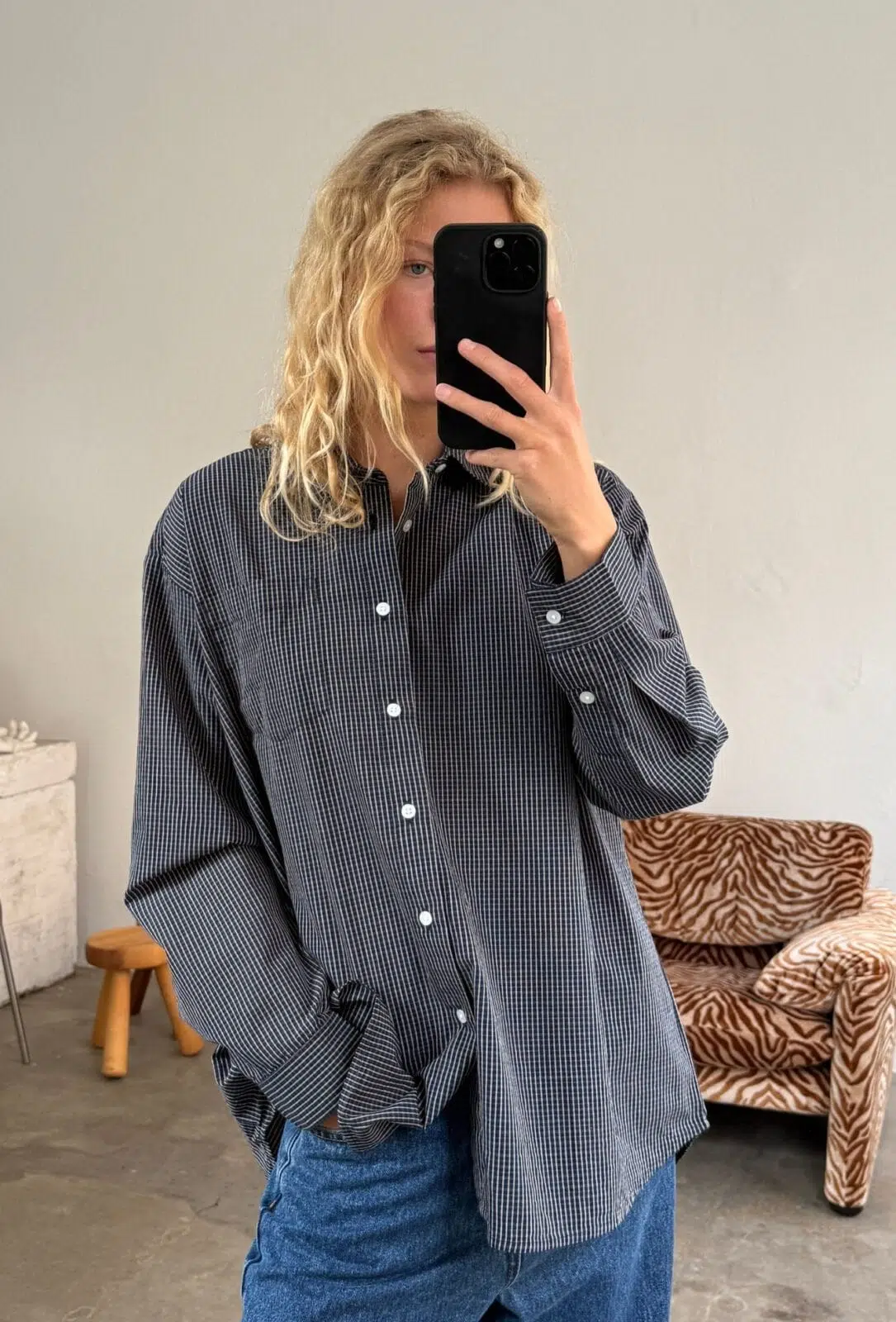 Boii Studios Shirt Vega Navy Cream Check