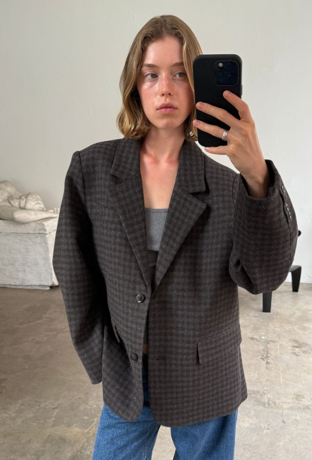 Boii Studios Jacke Solvej Wool Blazer Grey Brown Check