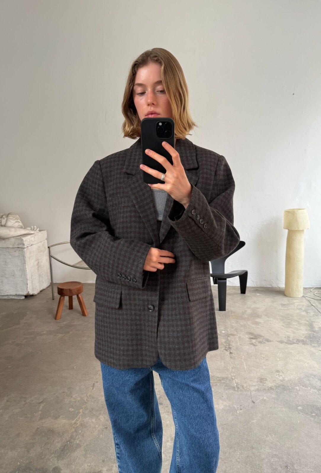 Boii Studios Jacke Solvej Wool Blazer Grey Brown Check Boii Studios Jacke Solvej Wool Blazer Grey Brown Check