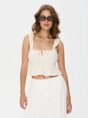24 Colours Top mit Rüschen beige