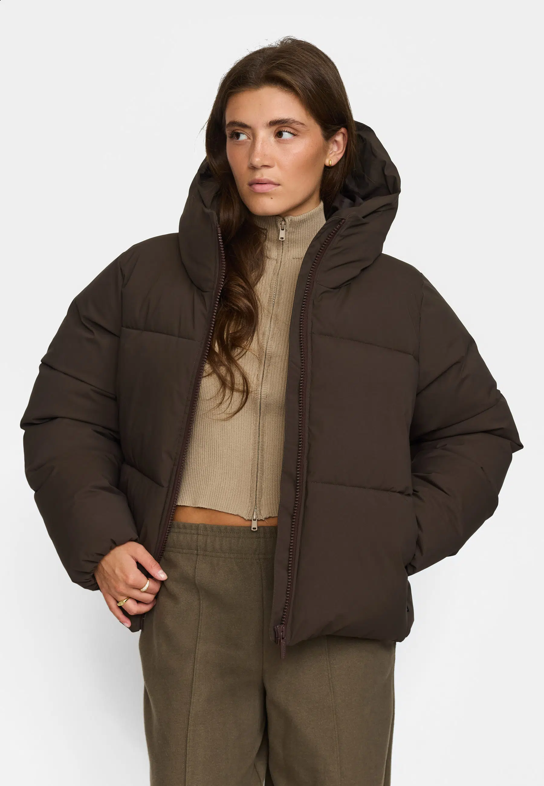 Selfhood Pufferjacke Hooded Darkbrown