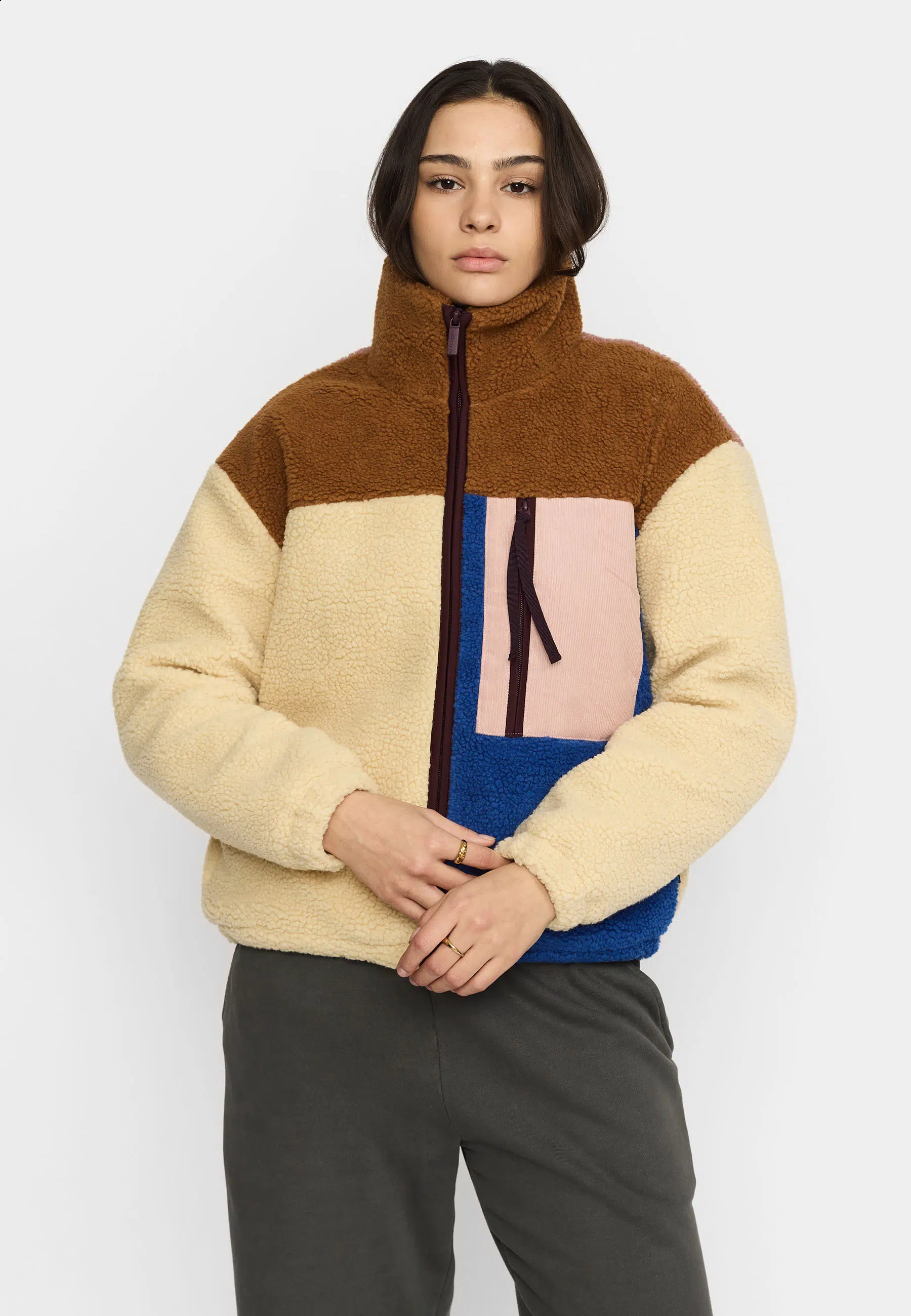 Selfhood Teddyjacke Block Lightbrown