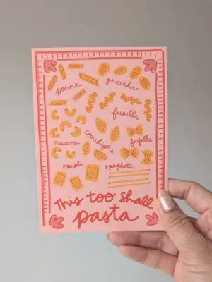 Studio Kumimi Postkarte "This too shall Pasta"