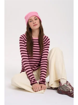 24 Colours Pullover gestreift Bordeaux Rosa